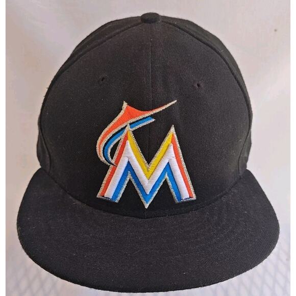 Miami Marlins MLB New Era 59Fifty Fitted Baseball Hat Size 8 On Field For player - Picture 1 of 12